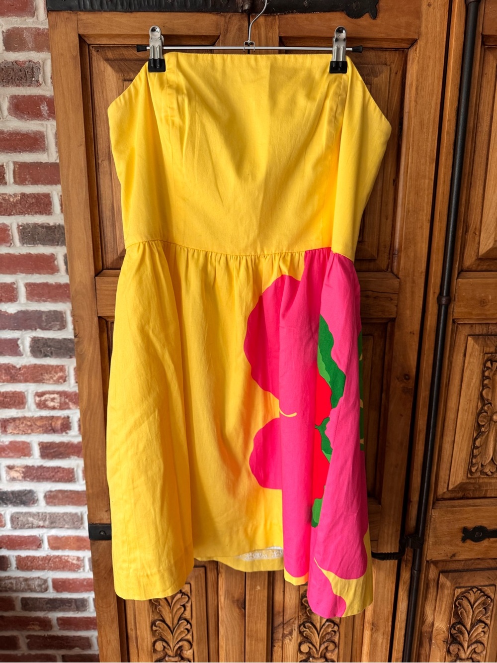 Lilly Pulitzer Yellow Strapless Dress with Pink Floral